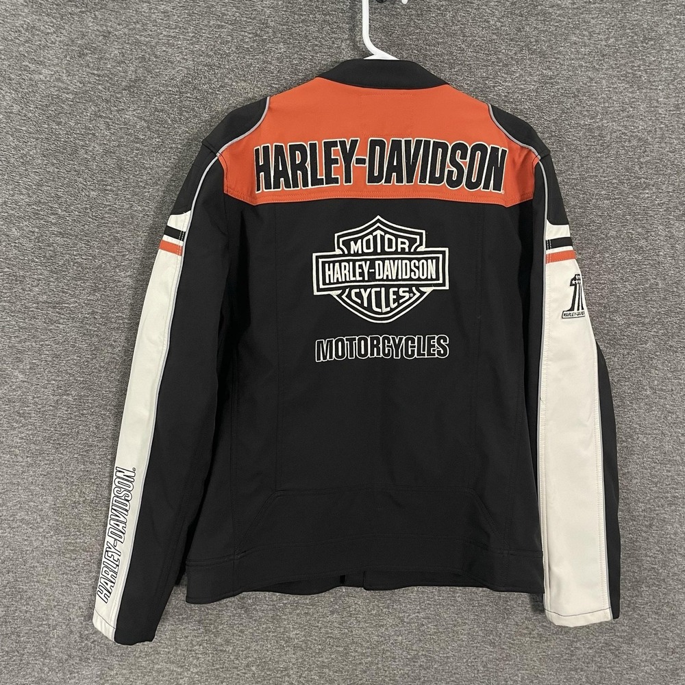 Harley-Davidson Jacket Mens Large Black Orange Softshell Motorcycle Riding